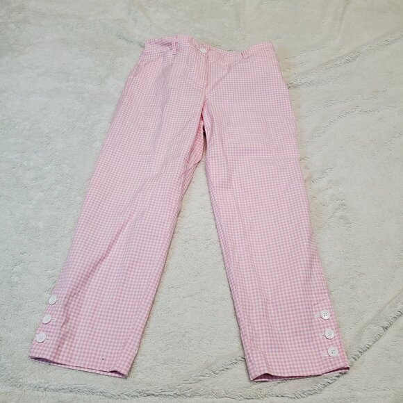 Talbots Pink White Gingham Plaid Cottagecore Preppy Perfect Crop Pants 2 Petite - Picture 1 of 10